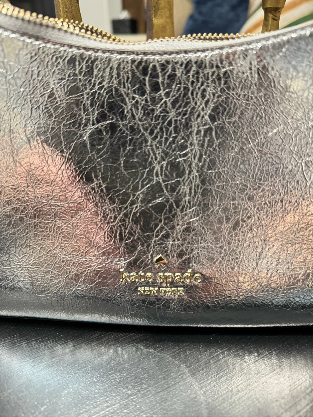 kate spade Silver Metallic Shoulder Bag with Gold Chain Strap
